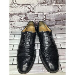 MORESCHI Black Leather Ostrich Cap Toe Oxfords Dress Shoes Men’s Sz 12M US/45EU